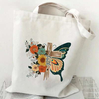 Genți de umăr pentru femei Fluture acuarelă Genți de mână cu flori în stil plantă Estetică Genți tote din pânză pentru adolescent Fluture vintage