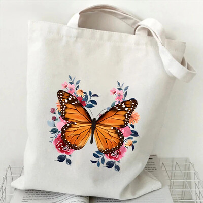 Genți de umăr pentru femei Fluture acuarelă Genți de mână cu flori în stil plantă Estetică Genți tote din pânză pentru adolescent Fluture vintage