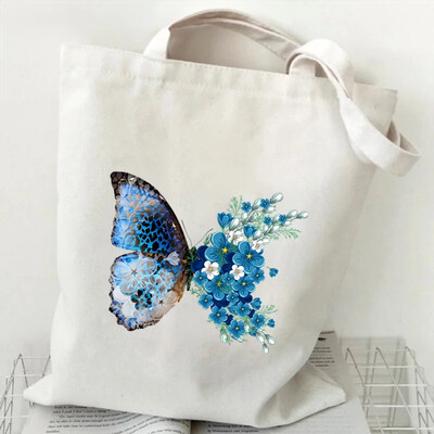 Genți de umăr pentru femei Fluture acuarelă Genți de mână cu flori în stil plantă Estetică Genți tote din pânză pentru adolescent Fluture vintage
