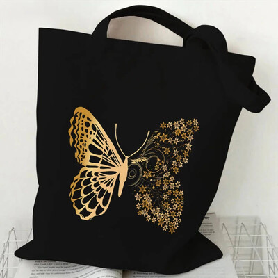 Genți de umăr pentru femei Fluture acuarelă Genți de mână cu flori în stil plantă Estetică Genți tote din pânză pentru adolescent Fluture vintage