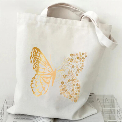 Genți de umăr pentru femei Fluture acuarelă Genți de mână cu flori în stil plantă Estetică Genți tote din pânză pentru adolescent Fluture vintage