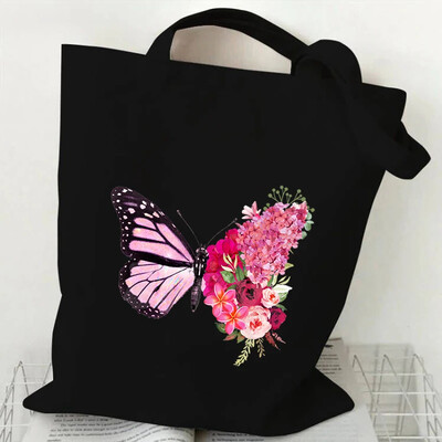 Genți de umăr pentru femei Fluture acuarelă Genți de mână cu flori în stil plantă Estetică Genți tote din pânză pentru adolescent Fluture vintage