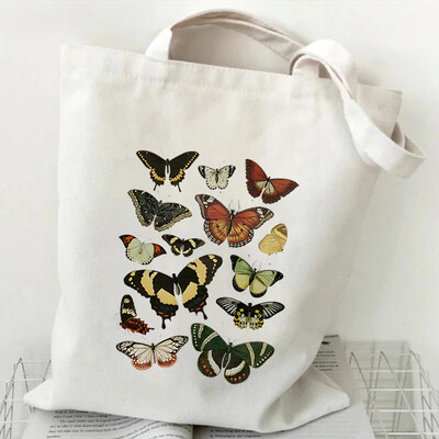 Genți de umăr pentru femei Fluture acuarelă Genți de mână cu flori în stil plantă Estetică Genți tote din pânză pentru adolescent Fluture vintage
