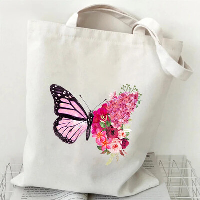 Genți de umăr pentru femei Fluture acuarelă Genți de mână cu flori în stil plantă Estetică Genți tote din pânză pentru adolescent Fluture vintage