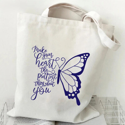 Genți de umăr pentru femei Fluture acuarelă Genți de mână cu flori în stil plantă Estetică Genți tote din pânză pentru adolescent Fluture vintage