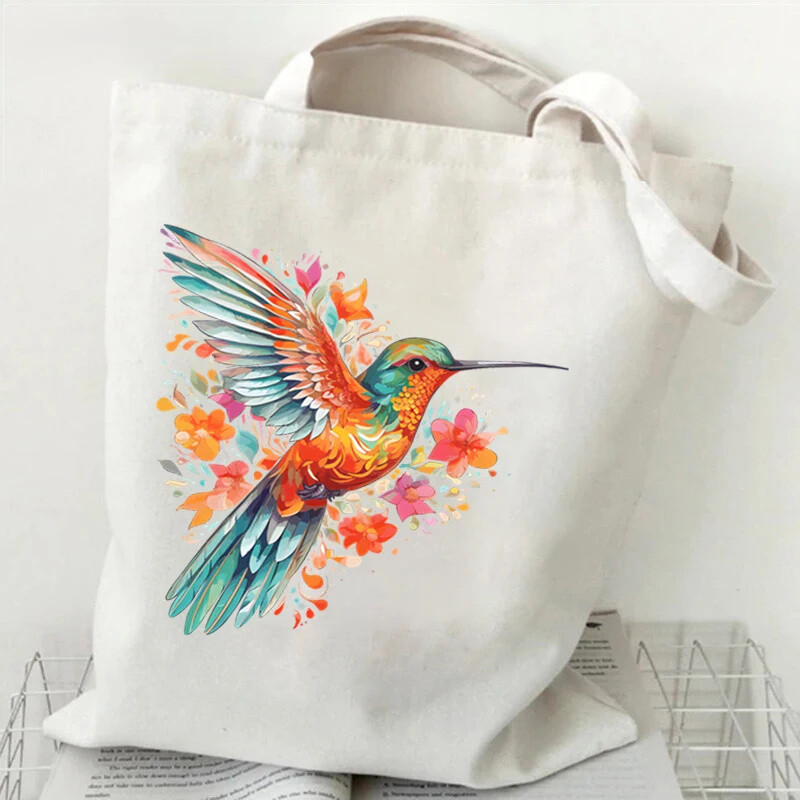 Ziedu kolibri sieviešu modes plecu soma Dzīvnieku putnu mīļotāju studentu soma 2024. gada jauna audekla, moderna dāmu rokassomiņa.
