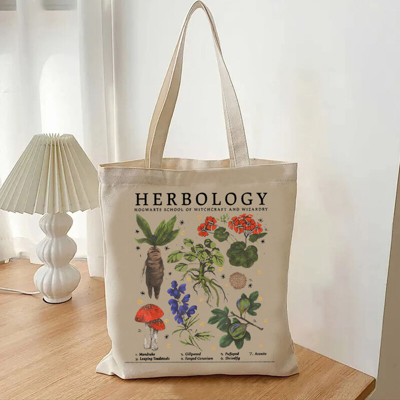 Modele de imprimare cu plante de herbologie Genți de mână pentru femei Cadou pentru iubitorii de plante Genți de tote din pânză Genți de bacănie reutilizabile Vrăjitor de plante