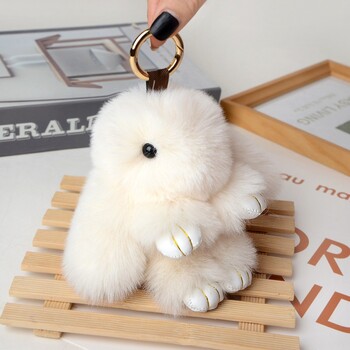 Κρεμαστό σακίδιο πλάτης Fluffy Rabbit Fur Pompon Bunny Keychain Μαλακό χαριτωμένο λαγουδάκι μπρελόκ Τεχνητό κουνέλι τσάντα για κορίτσια με μπρελόκ Δώρα