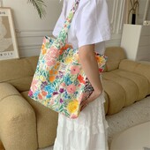 Lielas ietilpības plecu soma Mode retro ziedu kokvilnas auduma iepirkumu somas Rokassomas Grāmatu soma sievietēm