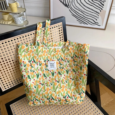 Lielas ietilpības plecu soma Mode retro ziedu kokvilnas auduma iepirkumu somas Rokassomas Grāmatu soma sievietēm