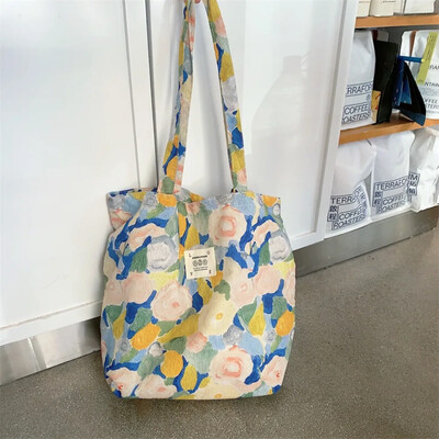 Lielas ietilpības plecu soma Mode retro ziedu kokvilnas auduma iepirkumu somas Rokassomas Grāmatu soma sievietēm