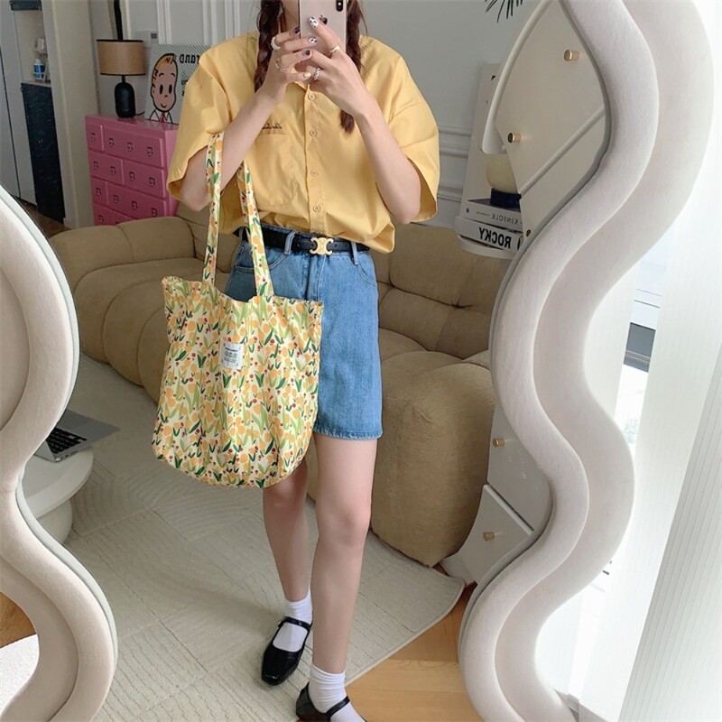 Lielas ietilpības plecu soma Mode retro ziedu kokvilnas auduma iepirkumu somas Rokassomas Grāmatu soma sievietēm