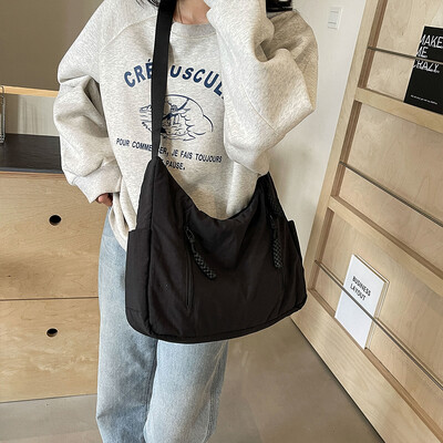 Geantă Crescent pentru femei Geantă crossbody din nailon Geantă de umăr de mare capacitate Geantă Hobo de culoare solidă Geantă ghiozdan de lucru Geantă de cumpărături pentru femei