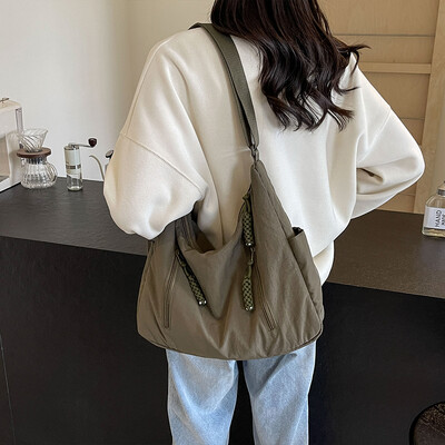 Geantă Crescent pentru femei Geantă crossbody din nailon Geantă de umăr de mare capacitate Geantă Hobo de culoare solidă Geantă ghiozdan de lucru Geantă de cumpărături pentru femei