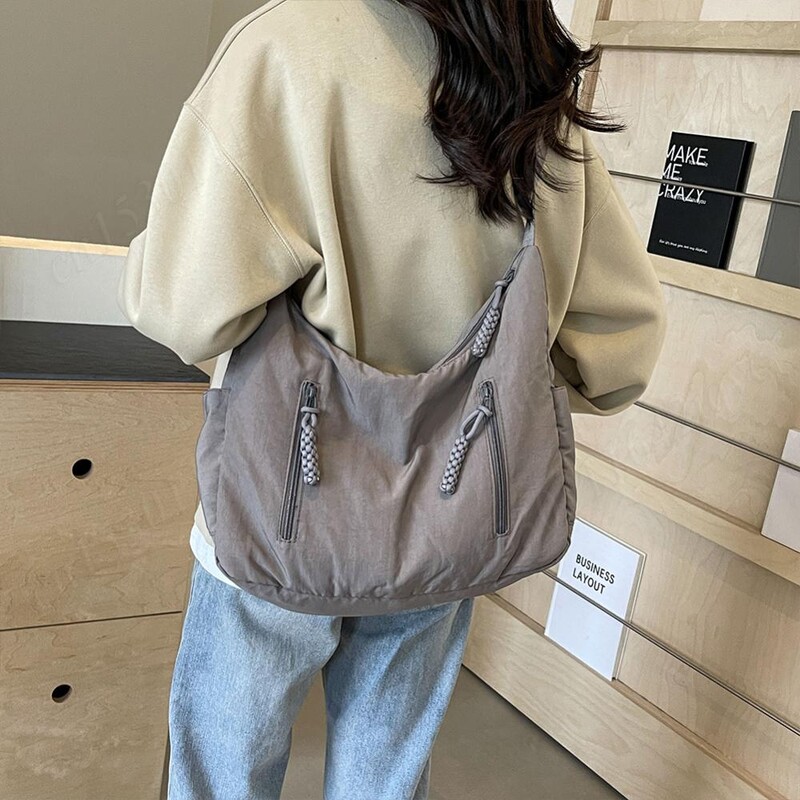 Geantă Crescent pentru femei Geantă crossbody din nailon Geantă de umăr de mare capacitate Geantă Hobo de culoare solidă Geantă ghiozdan de lucru Geantă de cumpărături pentru femei