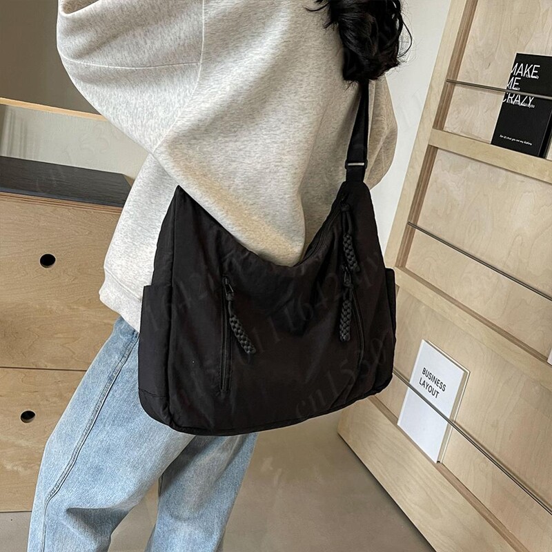 Geantă Crescent pentru femei Geantă crossbody din nailon Geantă de umăr de mare capacitate Geantă Hobo de culoare solidă Geantă ghiozdan de lucru Geantă de cumpărături pentru femei