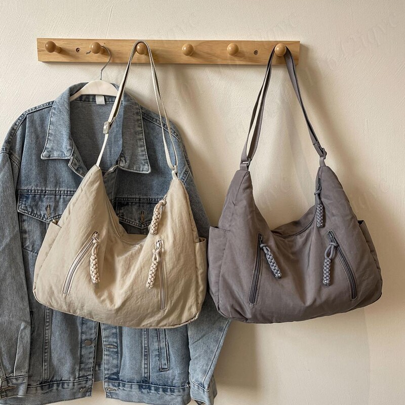 Geantă Crescent pentru femei Geantă crossbody din nailon Geantă de umăr de mare capacitate Geantă Hobo de culoare solidă Geantă ghiozdan de lucru Geantă de cumpărături pentru femei