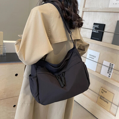 Genți de nailon Hobos Crossbody Genți de damă, solide, casual, cu fermoar, 2025, la modă, de mare capacitate, de culoare solidă, cu un singur umăr.