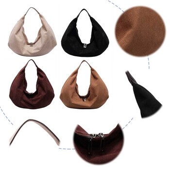 Γυναικεία Suede Hobo τσάντα με φερμουάρ Τσάντα ώμου Slouchy τσάντα μασχάλης μεγάλης χωρητικότητας για ταξίδια εργασίας