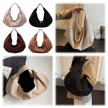 Γυναικεία Suede Hobo τσάντα με φερμουάρ Τσάντα ώμου Slouchy τσάντα μασχάλης μεγάλης χωρητικότητας για ταξίδια εργασίας