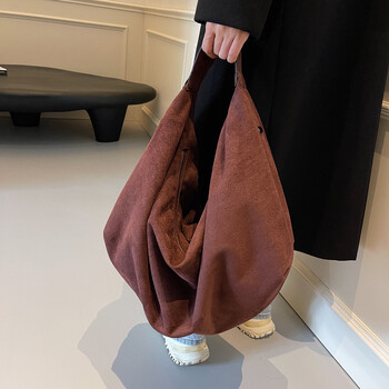 Γυναικεία Suede Hobo τσάντα με φερμουάρ Τσάντα ώμου Slouchy τσάντα μασχάλης μεγάλης χωρητικότητας για ταξίδια εργασίας