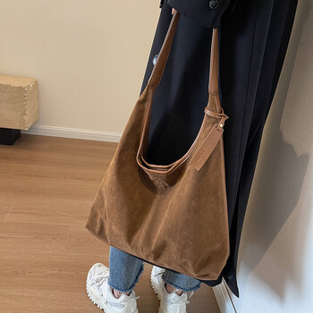 Γυναικεία Suede Hobo Bag Slouchy Shoulder Bag Magnetic Close Tote Bag Μεγάλη χωρητικότητα Εργασία ταξιδιού Διαγώνιο πακέτο Τσάντα αγορών