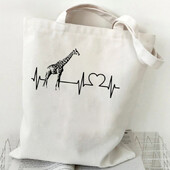 Geantă de cumpărături de designer cu model ușoară imprimeu girafe vintage Genți de cumpărături din pânză cu design pliabil și reutilizabil.