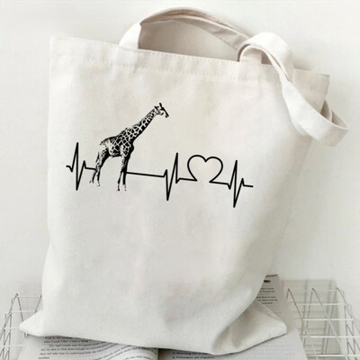 Geantă de cumpărături de designer cu model ușoară imprimeu girafe vintage Genți de cumpărături din pânză cu design pliabil și reutilizabil.