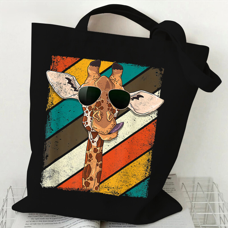 Geantă de cumpărături de designer cu model ușoară imprimeu girafe vintage Genți de cumpărături din pânză cu design pliabil și reutilizabil.