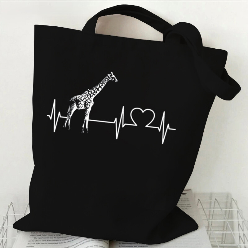 Geantă de cumpărături de designer cu model ușoară imprimeu girafe vintage Genți de cumpărături din pânză cu design pliabil și reutilizabil.