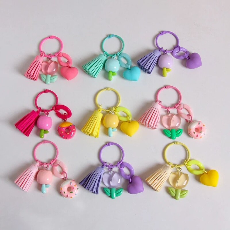 Modes sveķu tulpju ziedu kulons, krāsains piekarināms ornaments tulpju ziedu atslēgu piekariņš Automašīnas atslēgu piekariņu somiņas aksesuāri