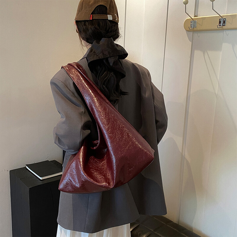 Genți de umăr de epocă pentru femei Geantă mare Hobo Shopper de culoare solidă din piele moale PU Geantă de mână pentru subrat Geantă de călătorie pentru doamne