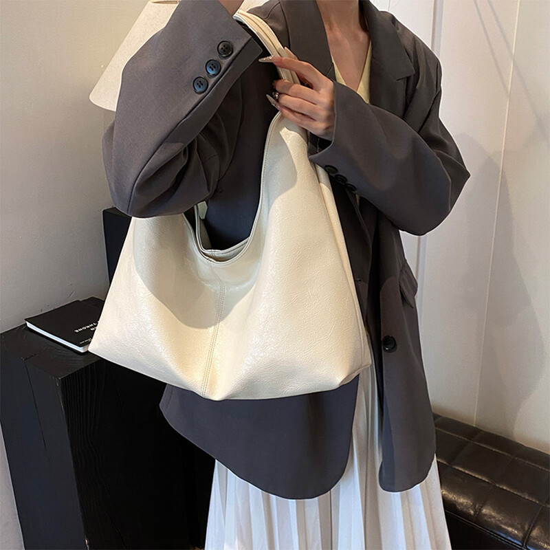 Genți de umăr de epocă pentru femei Geantă mare Hobo Shopper de culoare solidă din piele moale PU Geantă de mână pentru subrat Geantă de călătorie pentru doamne