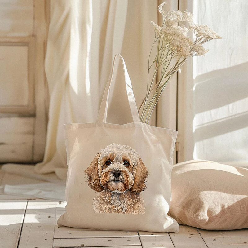 Genți de tote cu imprimeu pentru câini Cockapoo super drăguț Geantă de cumpărături pentru iubitorii de câini Cadou pentru iubitorul de cărți din pânză de capacitate mare Geantă minunată pentru femeie