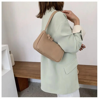 Модни ретро едноцветни чанти PU кожени чанти през рамо под мишници Vintage чанта с горна дръжка Ежедневни дамски чанти Hobos