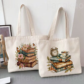 Torba s otisnutim knjigama o cvijeću Književna knjiga Torbe na rame s cvijećem Ilustracije Torbe za knjige za djevojke Putna Harajuku platnena torbica