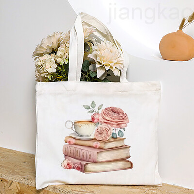 Torba s otisnutim knjigama o cvijeću Književna knjiga Torbe na rame s cvijećem Ilustracije Torbe za knjige za djevojke Putna Harajuku platnena torbica