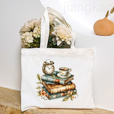 Torba s otisnutim knjigama o cvijeću Književna knjiga Torbe na rame s cvijećem Ilustracije Torbe za knjige za djevojke Putna Harajuku platnena torbica