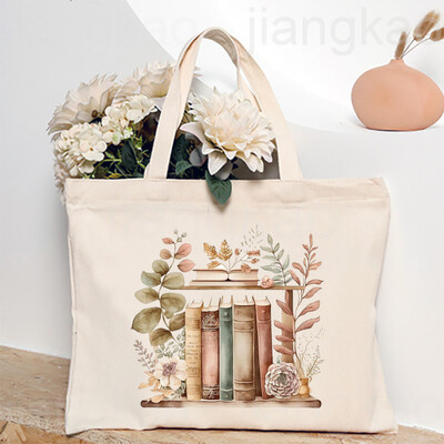 Torba s otisnutim knjigama o cvijeću Književna knjiga Torbe na rame s cvijećem Ilustracije Torbe za knjige za djevojke Putna Harajuku platnena torbica