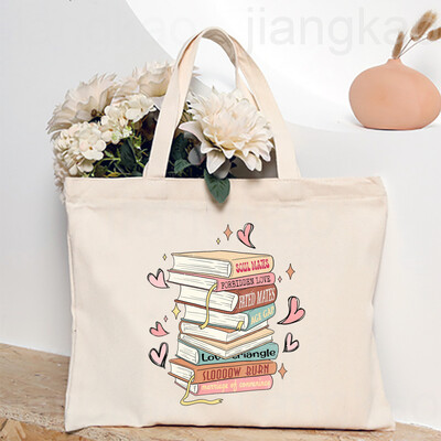Torba s otisnutim knjigama o cvijeću Književna knjiga Torbe na rame s cvijećem Ilustracije Torbe za knjige za djevojke Putna Harajuku platnena torbica