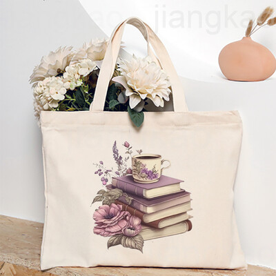 Torba s otisnutim knjigama o cvijeću Književna knjiga Torbe na rame s cvijećem Ilustracije Torbe za knjige za djevojke Putna Harajuku platnena torbica