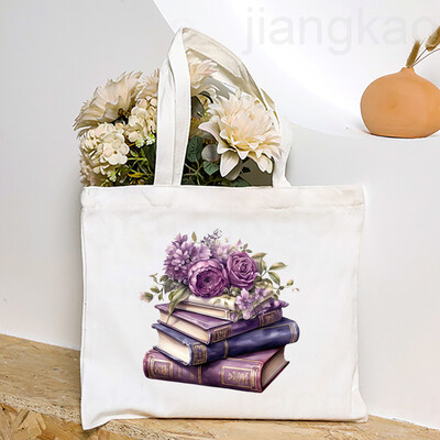 Torba s otisnutim knjigama o cvijeću Književna knjiga Torbe na rame s cvijećem Ilustracije Torbe za knjige za djevojke Putna Harajuku platnena torbica