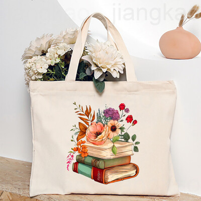 Torba s otisnutim knjigama o cvijeću Književna knjiga Torbe na rame s cvijećem Ilustracije Torbe za knjige za djevojke Putna Harajuku platnena torbica