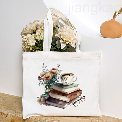 Torba s otisnutim knjigama o cvijeću Književna knjiga Torbe na rame s cvijećem Ilustracije Torbe za knjige za djevojke Putna Harajuku platnena torbica