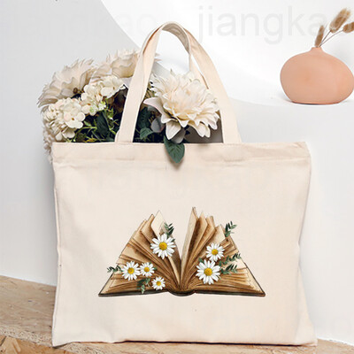 Torba s otisnutim knjigama o cvijeću Književna knjiga Torbe na rame s cvijećem Ilustracije Torbe za knjige za djevojke Putna Harajuku platnena torbica