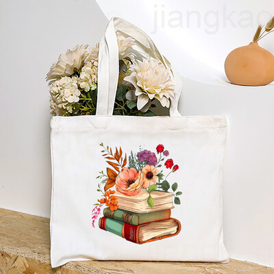 Torba s otisnutim knjigama o cvijeću Književna knjiga Torbe na rame s cvijećem Ilustracije Torbe za knjige za djevojke Putna Harajuku platnena torbica
