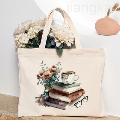 Torba s otisnutim knjigama o cvijeću Književna knjiga Torbe na rame s cvijećem Ilustracije Torbe za knjige za djevojke Putna Harajuku platnena torbica