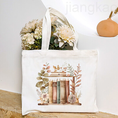 Torba s otisnutim knjigama o cvijeću Književna knjiga Torbe na rame s cvijećem Ilustracije Torbe za knjige za djevojke Putna Harajuku platnena torbica