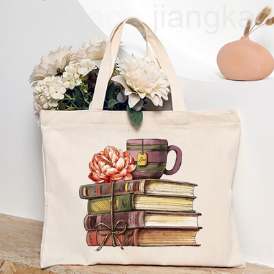 Torba s otisnutim knjigama o cvijeću Književna knjiga Torbe na rame s cvijećem Ilustracije Torbe za knjige za djevojke Putna Harajuku platnena torbica