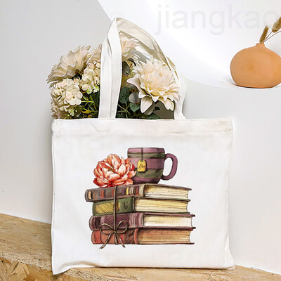 Torba s otisnutim knjigama o cvijeću Književna knjiga Torbe na rame s cvijećem Ilustracije Torbe za knjige za djevojke Putna Harajuku platnena torbica